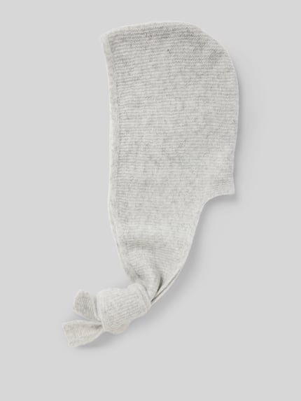 Produktfoto, Schal mit Kapuze Modell 'Atyre' von OPUS, hellgraue Ripp-Optik, weiche Baumwoll-Mix Textur, Breite 19 cm, Mohair-Anteil
