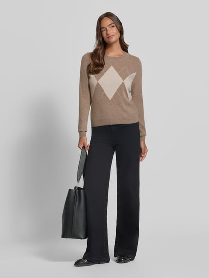 Christian Berg Woman sweter z dzianiny w kroju slim fit z mieszanki kaszmiru z okrągłym dekoltem Ziemisty brązowy melanż 1