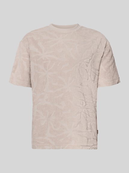 Produktfoto, Regular Fit T-Shirt aus Baumwoll-Mix Modell 'TE_FLOWER' von BOSS Orange mit Allover-Muster, strukturierte Frottee-Textur, Rundhals, kurzarm