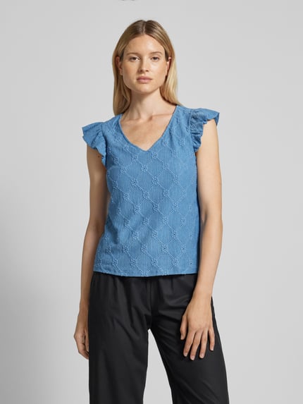 VILA Blouse met V-hals, model 'DELEA' Rookblauw - 4