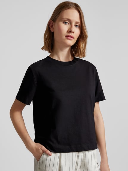 Selected boxy fit T-shirt van katoen- en viscosemix model 'ESSENTIAL' Zwart - 3