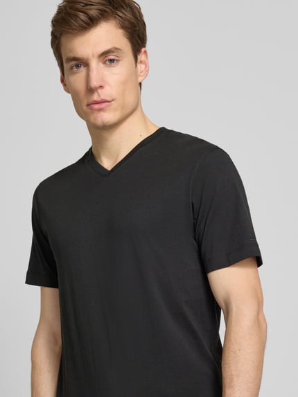OLYMP Level 5 T-Shirt mit geripptem V-Ausschnitt im 2er-Pack Black 3