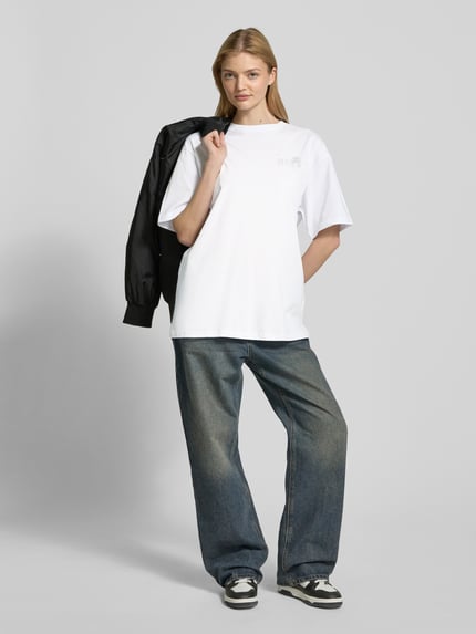 REVIEW Oversized T-Shirt mit Label-Print Weiss 1