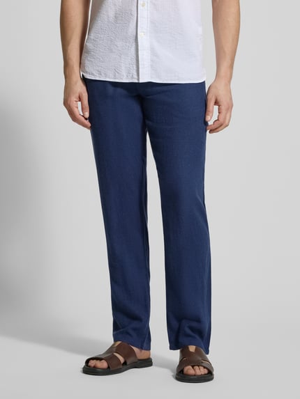 Christian Berg Men Regular Fit Hose aus Leinen-Viskose-Mix mit Eingrifftaschen Marine 4
