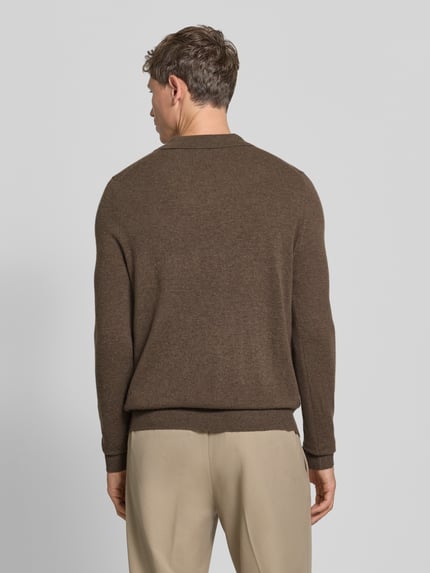 Christian Berg Men Gebreide pullover met polokraag en v-hals Donkerbruin gemêleerd - 5