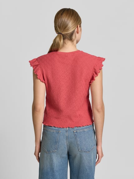 Jake*s Casual Strickshirt mit Rundhalsausschnitt und Wellensaum Koralle 5