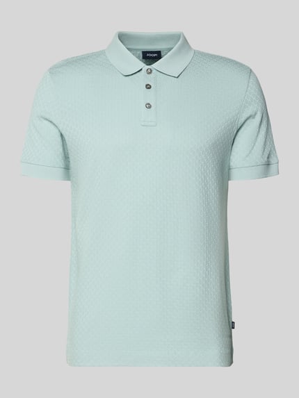 Produktfoto, hellgrünes Poloshirt mit kurzer Knopfleiste Modell 'Roni' von JOOP! Collection aus reiner Baumwolle, strukturierte Oberfläche, Regular Fit, Polokragen, gerippte Abschlüsse