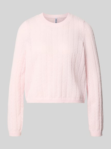 Produktfoto, Regular Fit Pullover mit gerippten Ärmelbündchen Modell 'ADA' von PIECES, Damen Pullover, hellrosa, weiche Struktur, glatter Rundhalsausschnitt