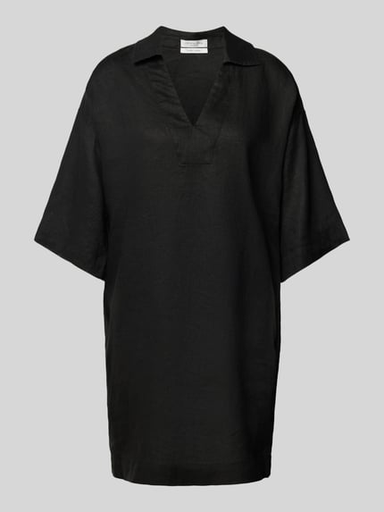 Christian Berg Woman Knielanges Leinenkleid mit V-Ausschnitt Black 2
