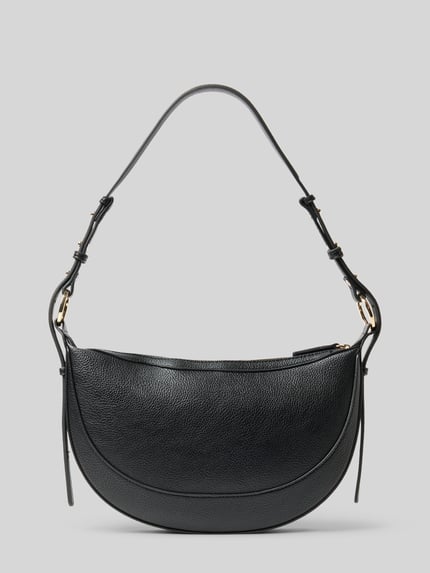 Produktfoto, Shoulder Bag mit Reißverschluss von Mango in schwarzer Leder-Optik mit Ziernähten, verstellbarem Schulterriemen und Hauptfach, Maße 31x19x4 cm, Riemenlänge 68 cm