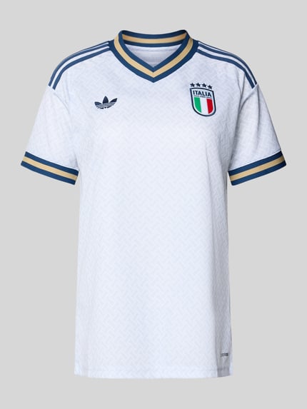 Produktfoto, Italien Auswärtstrikot 2026 von adidas Sportswear in Mehrfarbig mit Regular-Fit, Logo-Stitching, Logo-Patch, V-Ausschnitt, Kontraststreifen, Kurzarm