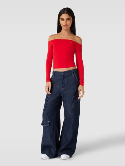 Tommy Jeans Schulterfreies Longsleeve mit Label-Stitching Hellrot 1