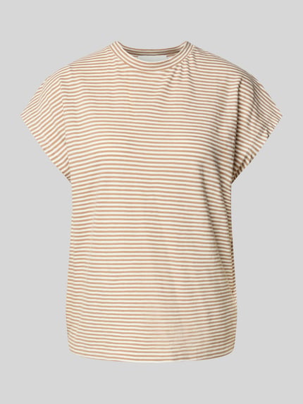 Produktfoto, Loose Fit T-Shirt ausm reiner Baumwolle von Armedangels, beige-weiße Streifen, weiche Haptik, Damen T-Shirt von Armedangels