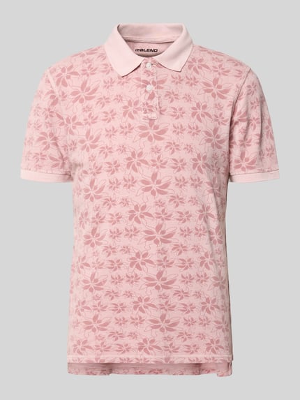 Produktfoto, Slim Fit Poloshirt mit kurzer Knopfleiste Modell 'FRISCO' von Blend, rosa mit floralem Muster, reine Baumwolle, Polokragen.