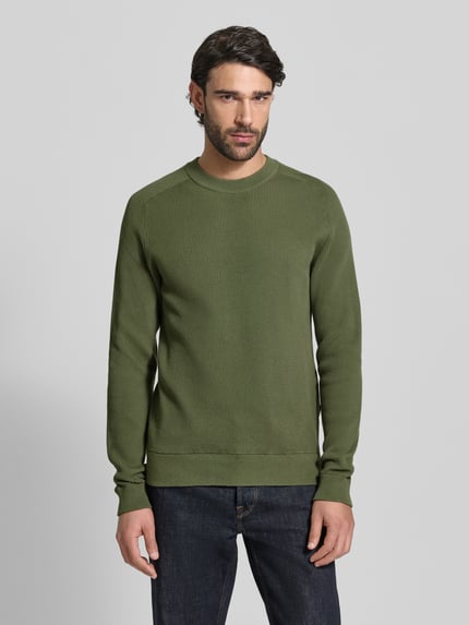 Mannelijk model draagt Slim Fit Pullover in brei-look model 'Nordin' van Casual Friday, katoen, ronde hals, groen, frontale full-body shot