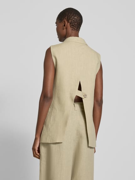 Marella Kamizelka lniana o kroju relaxed fit z lamowanymi kieszeniami model ‘DRAMMA’ Zielony 5