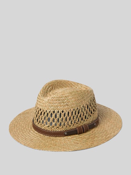 Produktfoto, strohoed met sierband van Müller Headwear, heren, stro, brede krempel, gaatjesmotief, natuurlijk beige, textuur