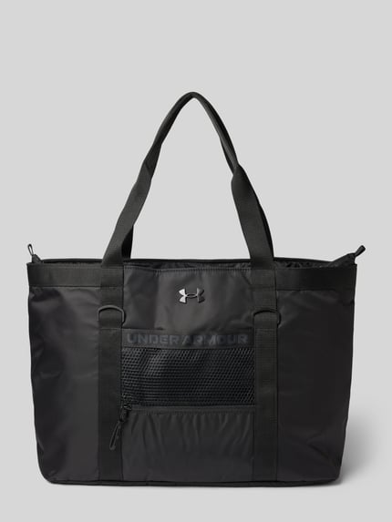 Produktfoto, torba shopper 'Shopper mit Logo-Detail' von Under Armour, czarna, prostokątna forma, gładka tekstura, detal z logo, damska torba shopper od Under Armour