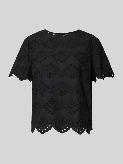 Productfoto, Regular Fit Blusenshirt uit zuivere katoen model 'VILDE' van Pieces, effen zwart, popeline, tuniekkraag, korte mouw, 1-knoopsluiting