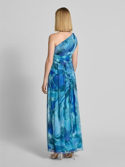 SWING Avondjurk met tailleband en one shoulder-band Oceaanblauw - 5