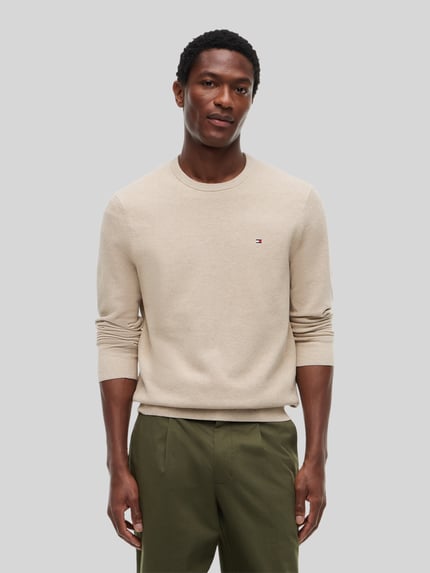 Tommy Hilfiger regular fit gebreide pullover van puur katoen Beige gemêleerd - 4