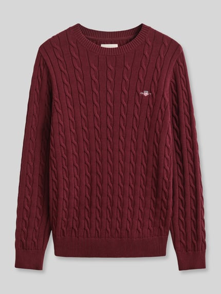 Produktfoto, Regular Fit Pullover aus reiner Baumwolle von GANT in Dunkelrot mit Zopfmuster-Struktur, Herren Pullover von GANT