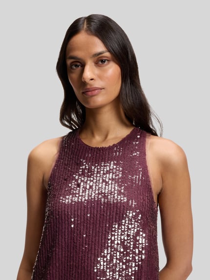BOSS Orange Paillettenkleid mit Schlüssellochdetail hinten Bordeaux 3