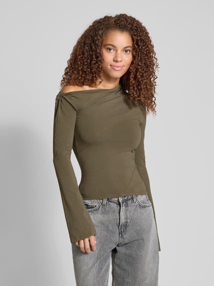 Weekday Shirt met lange mouwen en one shoulder-band, model 'Ira' Kaki - 4