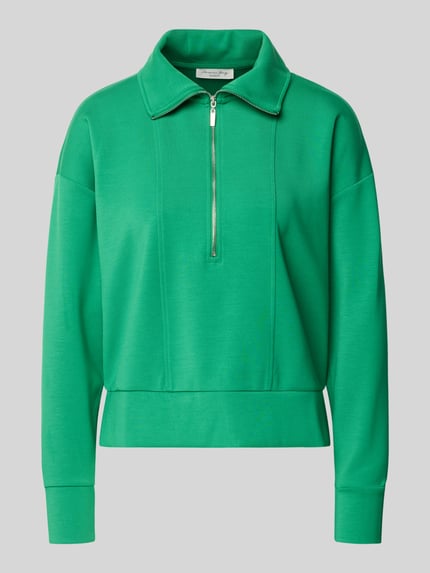 Produktfoto, groen Sweatshirt met Umlegekragen van Christian Berg Woman, los model, korte ritssluiting, geribbelde boorden, modal mix.