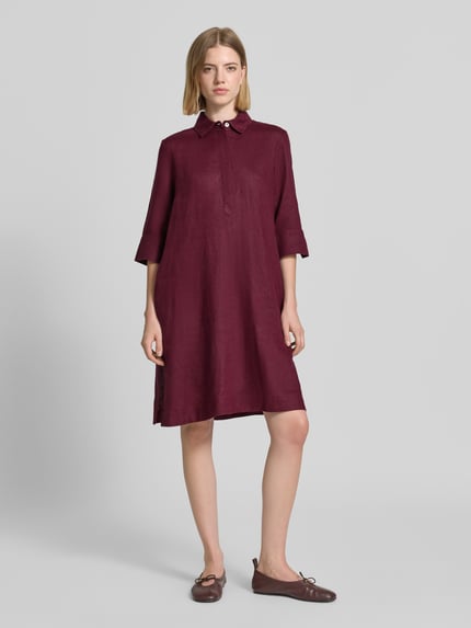 Christian Berg Woman Knielanges Hemdblusenkleid aus Leinen mit 3/4-Arm Dunkelrot 1