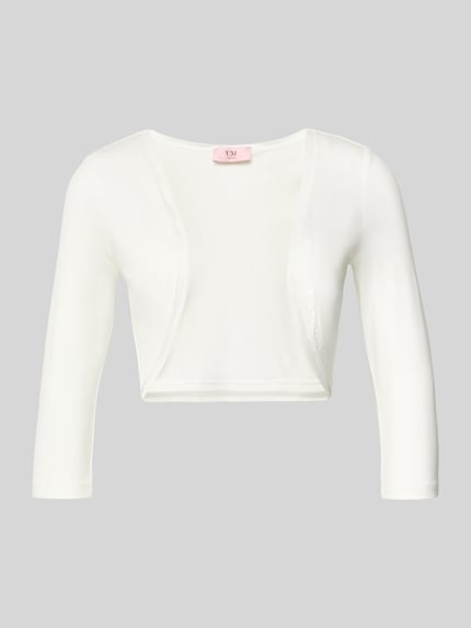 Produktfoto, 'Bolero aus Viskose-Mix mit 3/4-Arm' van V.M., viscosemix met stretch, aangesloten fit, 3/4-mouw, ruglengte maat 36: 36 cm, effen wit