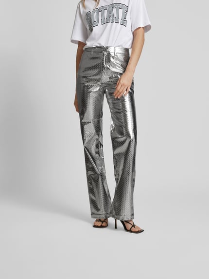 ROTATE Flared broek van imitatieleer met 5-pocketmodel Zilver - 4