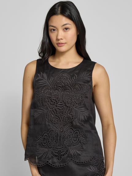 Max Mara Studio Tanktop met siergarnering, model 'EFESO' Zwart - 3
