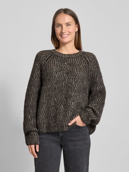 MOS MOSH Sweter z dzianiny w kroju relaxed fit z mieszanką wełny i alpaki Model 'Unnur' Ciemnoszary 4