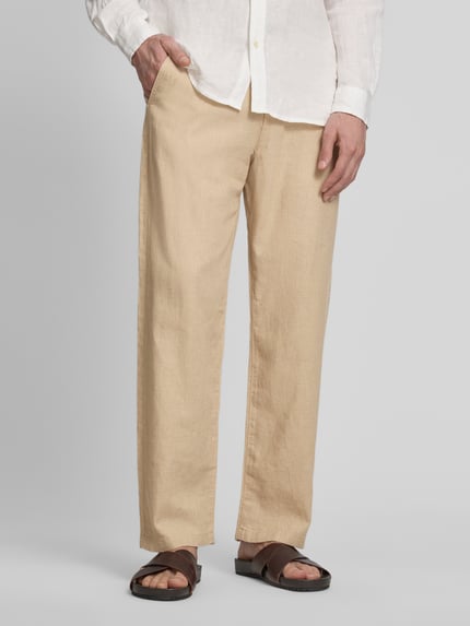 Selected loose fit broek van mix van katoen en linnen model 'BRODY' Beige gemêleerd - 4