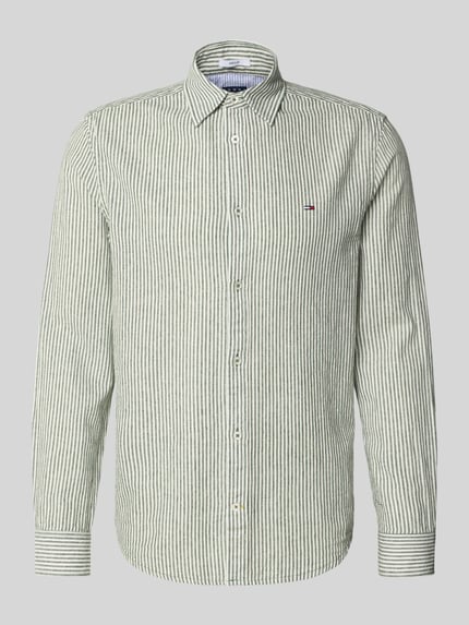 Produktfoto, Regular Fit Freizeithemd aus Leinen-Baumwoll-Mix von Tommy Jeans, mehrfarbig gestreift mit Kentkragen, feine Flammgarn-Textur.