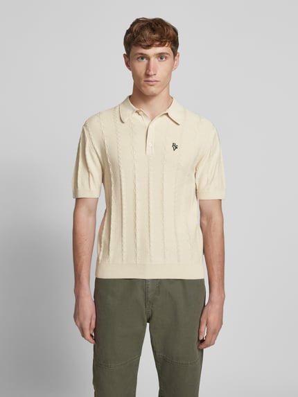 REVIEW Regular Fit Poloshirt mit Label-Stitching Ecru 4