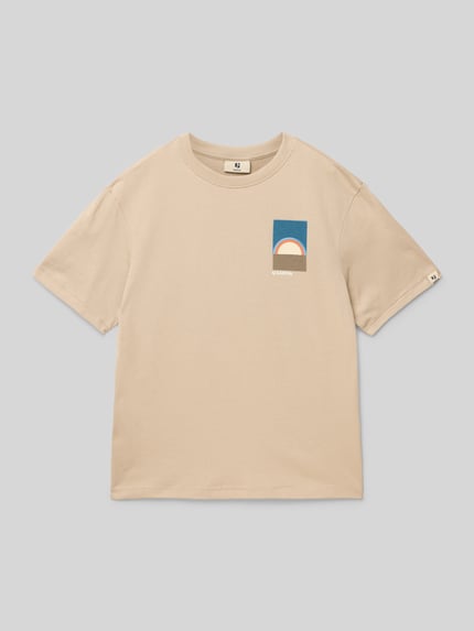 Garcia T-shirt z nadrukiem z motywem i okrągłym dekoltem Piaskowy 1