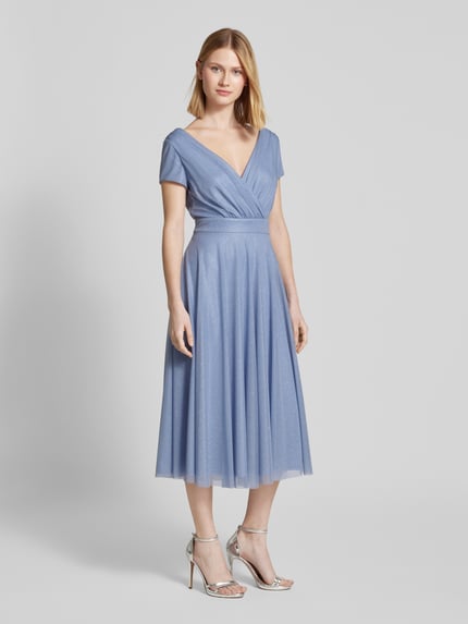 Vera Mont Knielange cocktailjurk in wikkellook Lichtblauw - 1