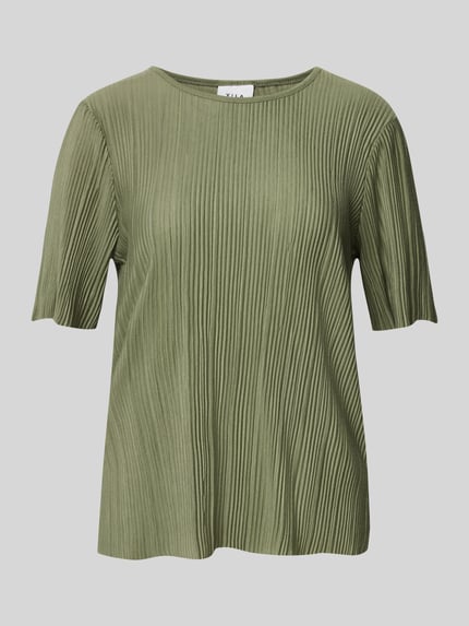 VILA T-shirt z plisami model ‘PLISA’ Khaki 2