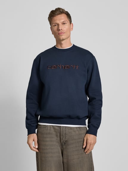 Carhartt Work In Progress Sweatshirt mit Label-Stitching Dunkelblau 4