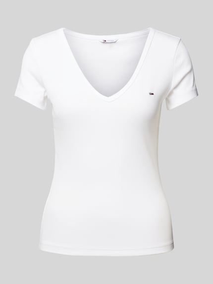 Tommy Jeans T-shirt o kroju Slim Fit z dekoltem w serek Biały 2