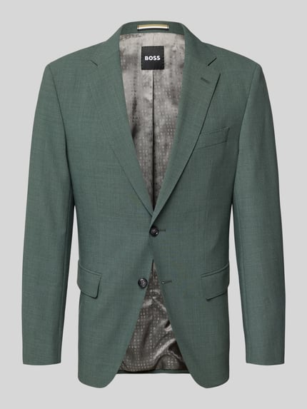 Produktfoto, Slim Fit Sakko aus Schurwoll-Mix Modell 'HUTSON' von BOSS, grün, unifarben, Reverskragen, 2-Knopf-Verschluss, Label-Print-Innenfutter