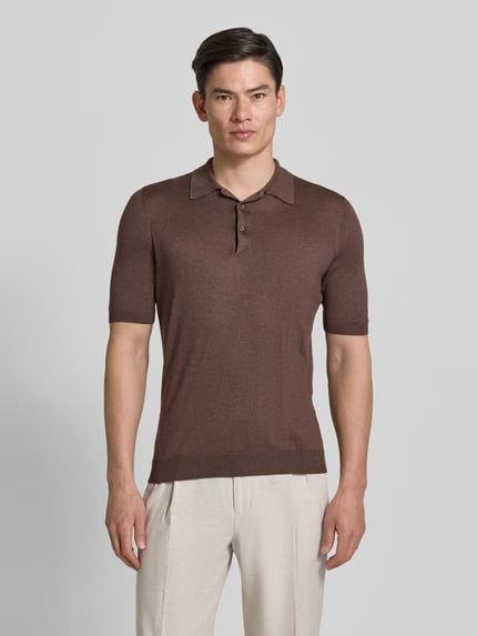 Gran Sasso slim fit poloshirt van pure zijde Middenbruin - 4