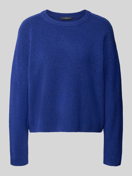 Produktfoto, Relaxed Fit Strickpullover mit Woll-Anteil von Oui in intensivem Blau, gerippte Abschlüsse, elastischer Material-Mix