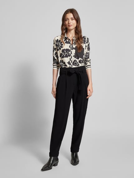 Marc Cain Tapered fit stoffen broek met strikceintuur Zwart - 1