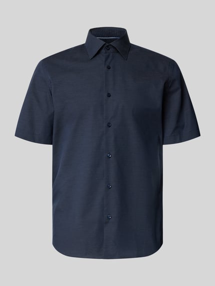 Produktfoto, Regular Fit Businesshemd aus Baumwoll-Mix Modell 'KENT SH C1' von BOSS, Optik:Allover-Muster, halbmatte dunkelblaue Popeline-Oberfläche