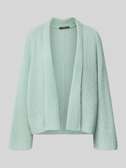 Produktfoto, Strickjacke aus Schurwoll-Kaschmir-Mix mit Schalkragen von windsor., grob gestrickt in Mintgrün, offene Passform, weiche Textur