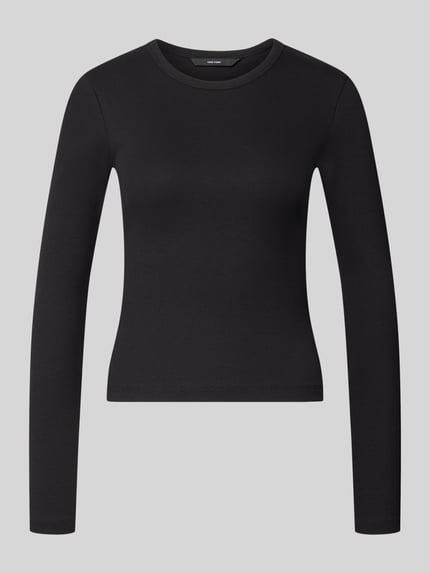 Produktfoto, schwarzes Slim Fit Langarmshirt aus Baumwoll-Mix Modell 'CHLOE' von VERO MODA, Damen Langarmshirt schlichte Struktur.