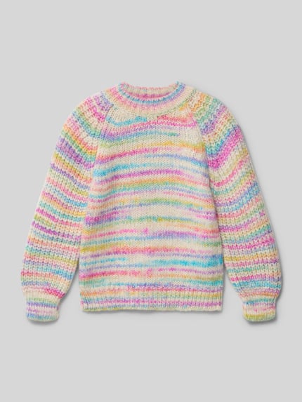 ONLY Sweter z dzianiny o kroju regular fit z melanżowymi paskami model ‘CARMA-LIA’ Écru 1